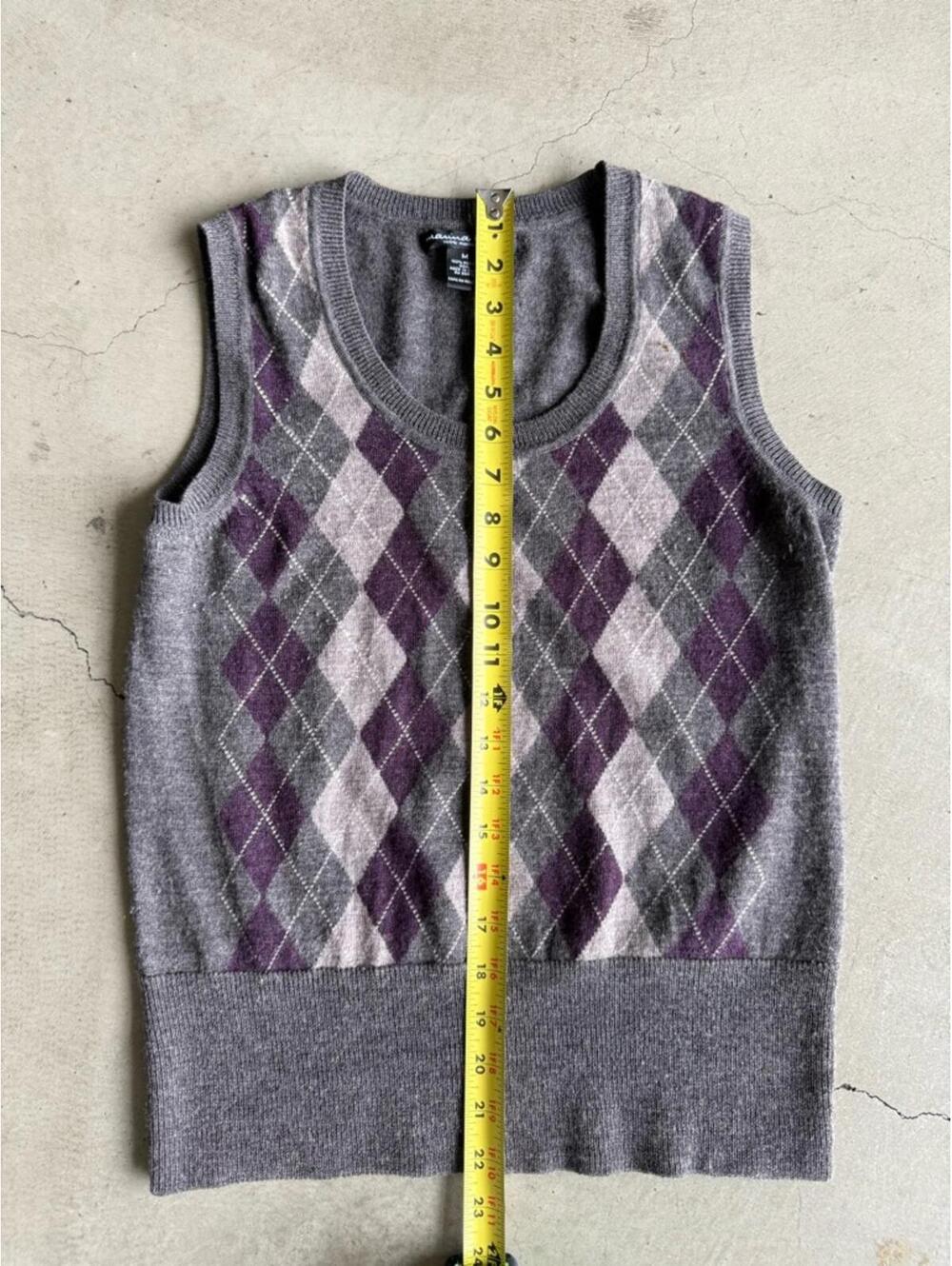 Marina Luna / Merino Wool Argyle Sweater Vest / Gray Purple - Picture 4 of 5
